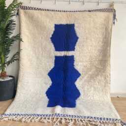 Cute Moroccan Rug - Custom Beni Ourain Rug-Authentic Rug - Large White& Bleu Rug-8x10 Moroccan Rugs - thumbnail 4
