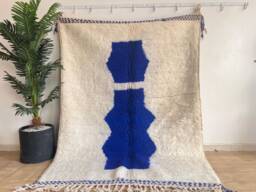 Cute Moroccan Rug - Custom Beni Ourain Rug-Authentic Rug - Large White& Bleu Rug-8x10 Moroccan Rugs - thumbnail 1
