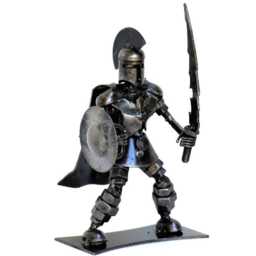 Handmade Metal Spartan Figurine, Recycled Steel Art, Fun Desk Decor, Small Warrior Ornament Gift - thumbnail 3