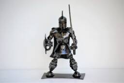 Handmade Metal Spartan Figurine, Recycled Steel Art, Fun Desk Decor, Small Warrior Ornament Gift