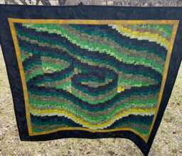 Green Bargello Wall Hanging - Handmade Quilted Art in Forest & Yellow Tones - Modern Patchwork Home Decor