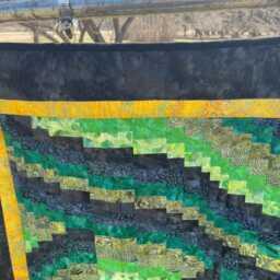 Green Bargello Wall Hanging - Handmade Quilted Art in Forest & Yellow Tones - Modern Patchwork Home Decor - thumbnail 3