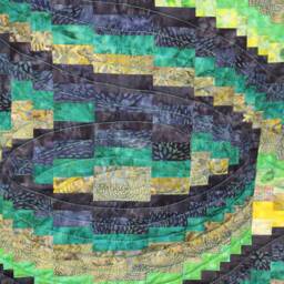 Green Bargello Wall Hanging - Handmade Quilted Art in Forest & Yellow Tones - Modern Patchwork Home Decor - thumbnail 2