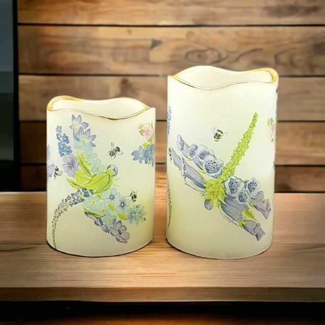 Dragonfly Flower Led Candle Set Flameless Flickering Pillar Candles - image 1