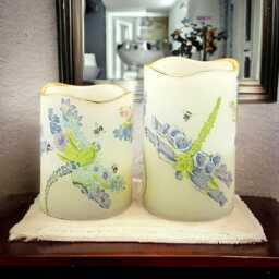 Dragonfly Flower Led Candle Set Flameless Flickering Pillar Candles - thumbnail 2