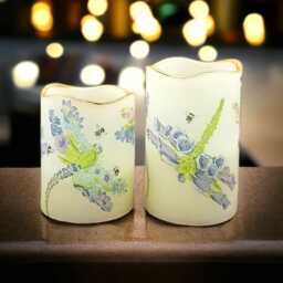 Dragonfly Flower Led Candle Set Flameless Flickering Pillar Candles - thumbnail 4