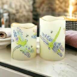 Dragonfly Flower Led Candle Set Flameless Flickering Pillar Candles - thumbnail 3