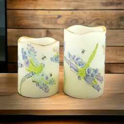 Dragonfly Flower Led Candle Set Flameless Flickering Pillar Candles - thumbnail 1
