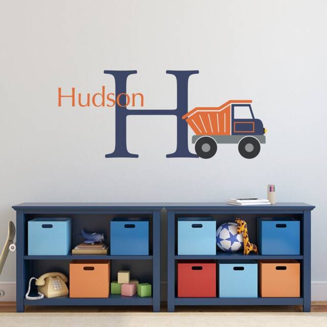 Dump Truck Wall Decal Set - Personalized Decor Boy Bedroom Art - image 1