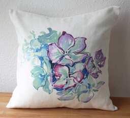 Cushion Cover in Linen, Flowers, Water Color Original, Digital Printed - thumbnail 1