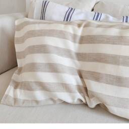 Set Of 2 Pre Washed Linen Pillowcases Blue & White/Oatmeal Stripes - thumbnail 3