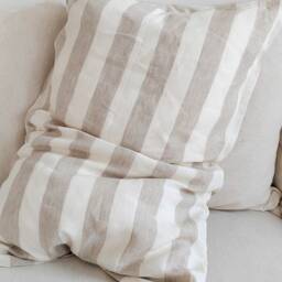 Set Of 2 Pre Washed Linen Pillowcases Blue & White/Oatmeal Stripes - thumbnail 2