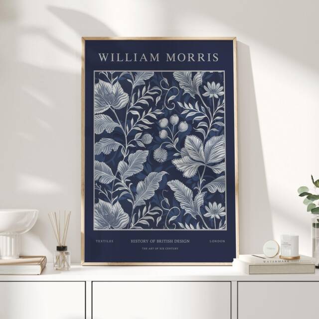 William Morris Print, Art, Exhibition Poster, Uk, Navy Blue Decor, Wall Art - image 1