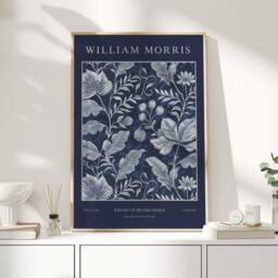 William Morris Print, Art, Exhibition Poster, Uk, Navy Blue Decor, Wall Art - thumbnail 1