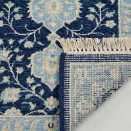 Hand Knotted Wool Runner Rug, Traditional Medallion Navy Blue Home Decor - thumbnail 2
