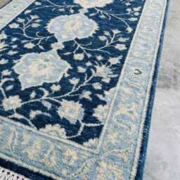 Hand Knotted Wool Runner Rug, Traditional Medallion Navy Blue Home Decor - thumbnail 3