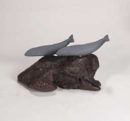 Gray Whale Sculpture From John Perry 4 Inches Long On Burlwood Base D??cor - thumbnail 1