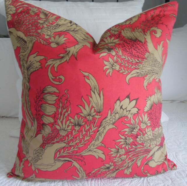 Crimson Floral Print Pillow Cover Sateen Cotton Decor, Envelope Closure - image 1