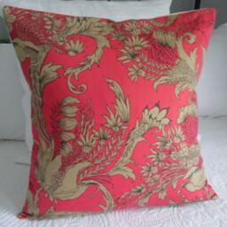Crimson Floral Print Pillow Cover Sateen Cotton Decor, Envelope Closure - thumbnail 2