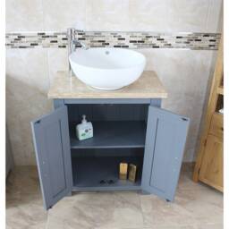 Bathroom Vanity Unit Painted Grey - Travertine Top Ceramic Basin Choice 310Gttcbc - thumbnail 3