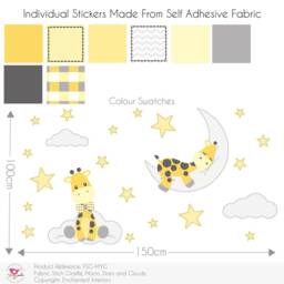 Giraffe Nursery Wall Decals Stars, Moon, Clouds Fabric Stickers - thumbnail 2
