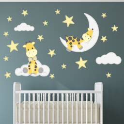 Giraffe Nursery Wall Decals Stars, Moon, Clouds Fabric Stickers - thumbnail 1