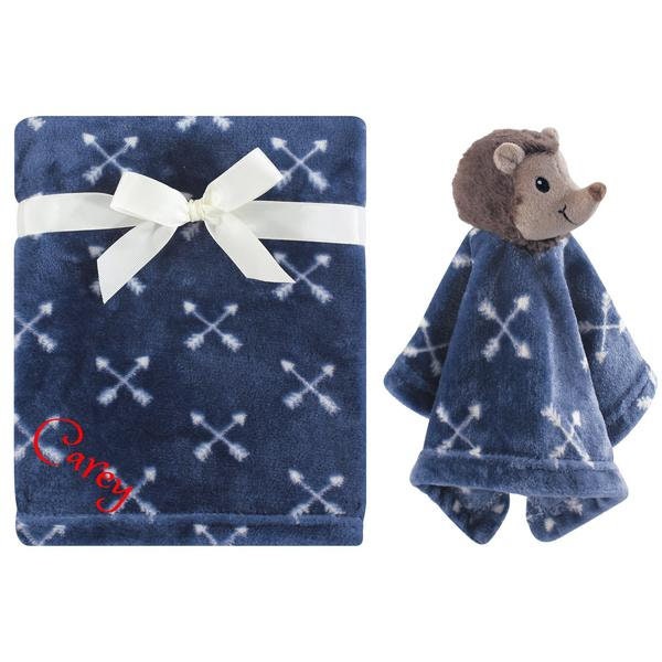 Personalized Blanket & Security Blanket Set For Baby Custom Monogram /Name Embroidered Gift Hedgehog Shower Infant - image 1