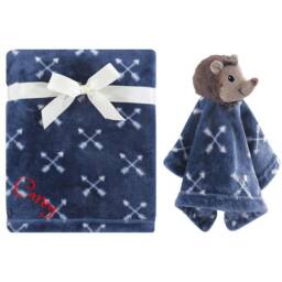Personalized Blanket & Security Blanket Set For Baby Custom Monogram /Name Embroidered Gift Hedgehog Shower Infant - thumbnail 1