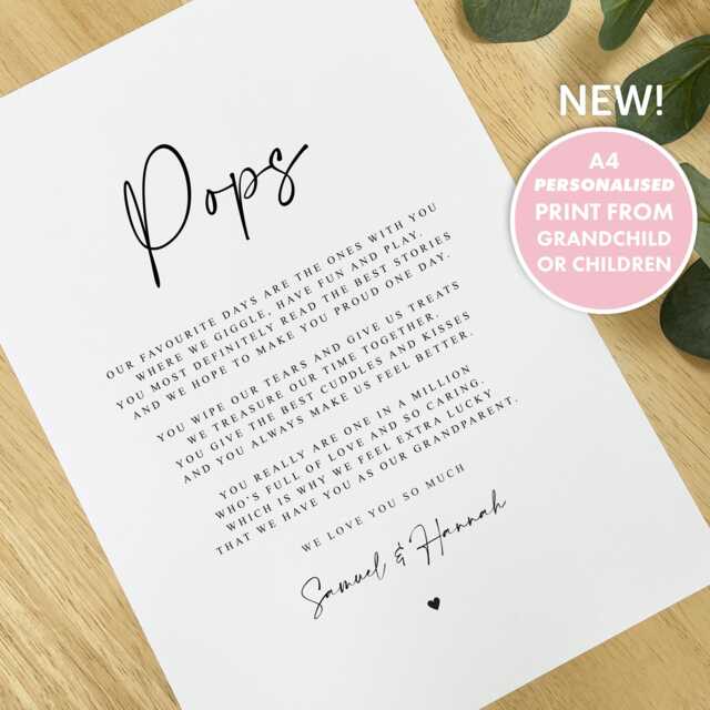 Personalised Pops Poem A4 A5 Unframed Print, Grandparent Poem, Christmas Gift To From Grandchild Grandchildren, Birthday - image 1