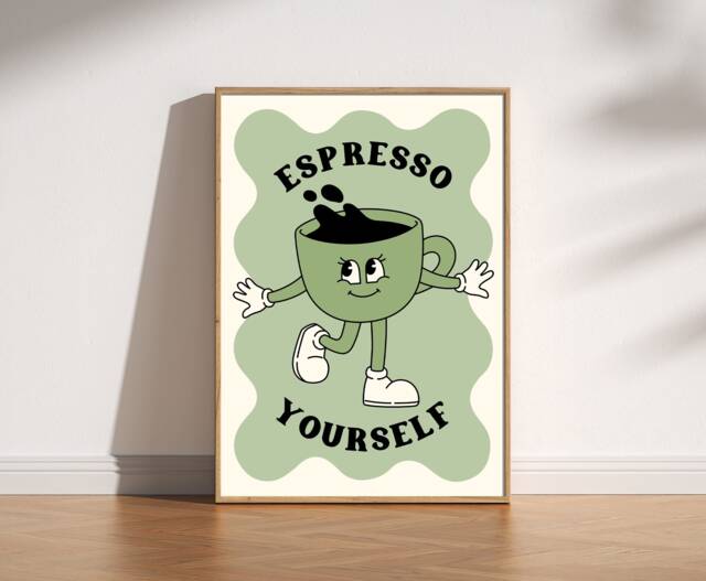Espresso Yourself Retro Kitchen Print, Cute Character Poster, Funny Trendy Coffee Cafe Art, Modern Art - image 1