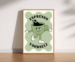 Espresso Yourself Retro Kitchen Print, Cute Character Poster, Funny Trendy Coffee Cafe Art, Modern Art - thumbnail 1