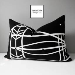 Black & White Pillow Cover, Geometric Outdoor Sunbrella?? Cushion Cover With Micronesia Vibe For Entryway, Patio/Garden Seating, Mazizmuse - thumbnail 1