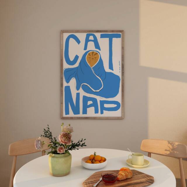 Cat Nap Art Print Poster, Vintage Print, Trendy Retro Illustration, Mid Century Modern Kitchen Wall - image 1