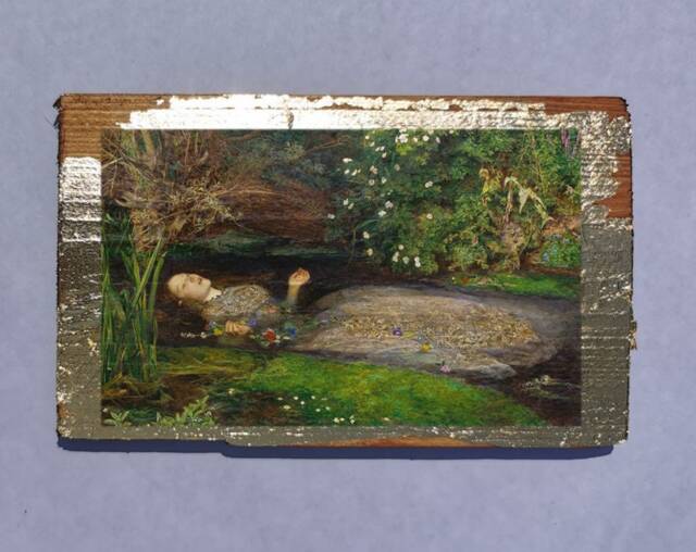 Ophelia Painting On Reclaimed Wood Gold Gilded Pre-Raphaelite Wall Art - image 1