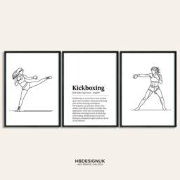 Kickboxing Definition Poster Set - 3 Kickboxer Prints - Women's Boxing Girl Sport Wall Art Home Gym Decor Instructor Teacher Gift - thumbnail 1