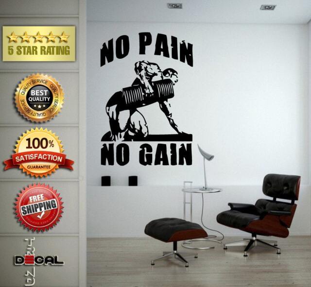 No Pain Gain Lifting Weights Training Gym Athletics Body Building Physical Education Gymnasium Wall Vinyl Sticker Mural Room Decor L1793 - image 1