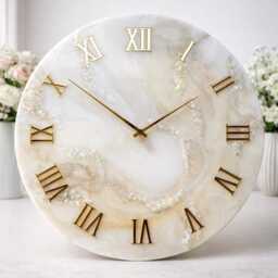 Soft Elegant Epoxy Resin Wall Clock Natural Stones, Modern Art Decor - thumbnail 1