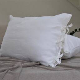 Handmade Linen Pillow Case With Ties Stone Washed Organic Flax - thumbnail 3