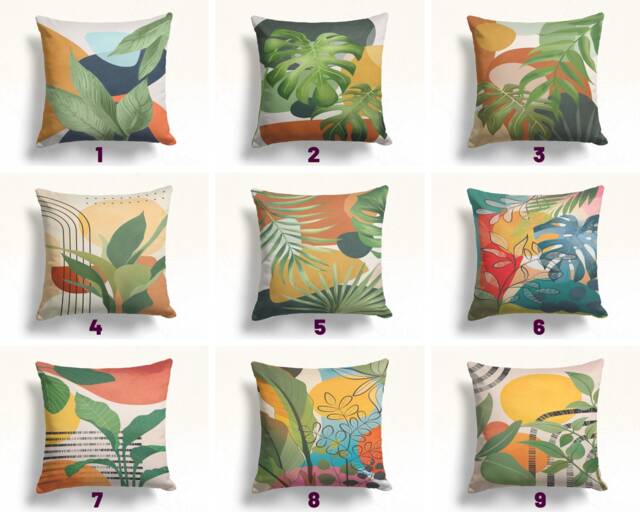 Abstract Mid Century Modern Cushion Cover, Boho Flower Pillow Case, Floral Living Room Decoration, Bedroom Textiles, Farmhouse Decor - image 1
