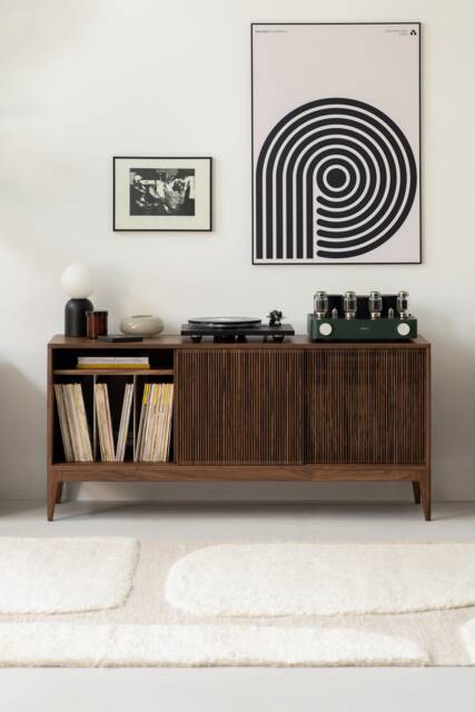 Tonn 150 - Mid Century Modern Walnut Tv Stand Solid Wood Sideboard Cabinet For Large Tvs With Sliding Fronts - image 1