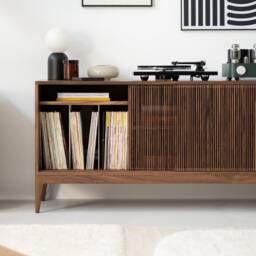 Tonn 150 - Mid Century Modern Walnut Tv Stand Solid Wood Sideboard Cabinet For Large Tvs With Sliding Fronts - thumbnail 3