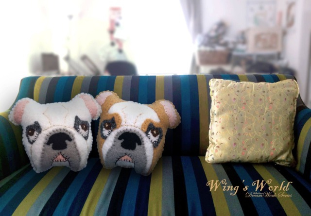 Dog Cushion, Bulldog, White Bulldog Pillow, Head Machine Embroidered, Gift For Lover, Decorative Throw Cushion - image 1