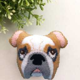 Dog Cushion, Bulldog, White Bulldog Pillow, Head Machine Embroidered, Gift For Lover, Decorative Throw Cushion - thumbnail 3