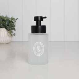250Ml Frosted Glass Hand Soap Dispenser With White Oval Label, Refillable Bottle Black Pump For Bathroom Or Kitchen Sink - thumbnail 1