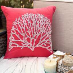 Cotton Linen Beaded Coral Pink, 24x24/26x26, Beach Style Euro Sham - White Forest - thumbnail 3