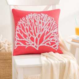 Cotton Linen Beaded Coral Pink, 24x24/26x26, Beach Style Euro Sham - White Forest - thumbnail 2