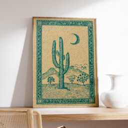 Cactus Moon Poster, Desert Landscape Print, Vintage Western Illustration - thumbnail 2