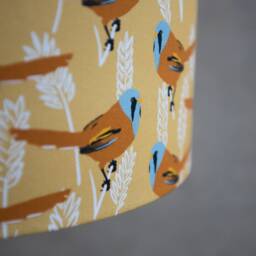 Bearded Tit Bird Print Lampshade - Handmade Cotton, Modern Lighting - thumbnail 3