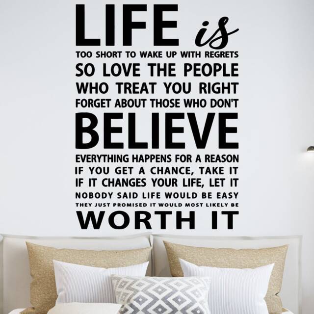 Life Is Too Short To Wake Up With Regrets Vinyl Wall Decal Motivating Quotes 18092 - image 1