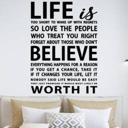 Life Is Too Short To Wake Up With Regrets Vinyl Wall Decal Motivating Quotes 18092 - thumbnail 1